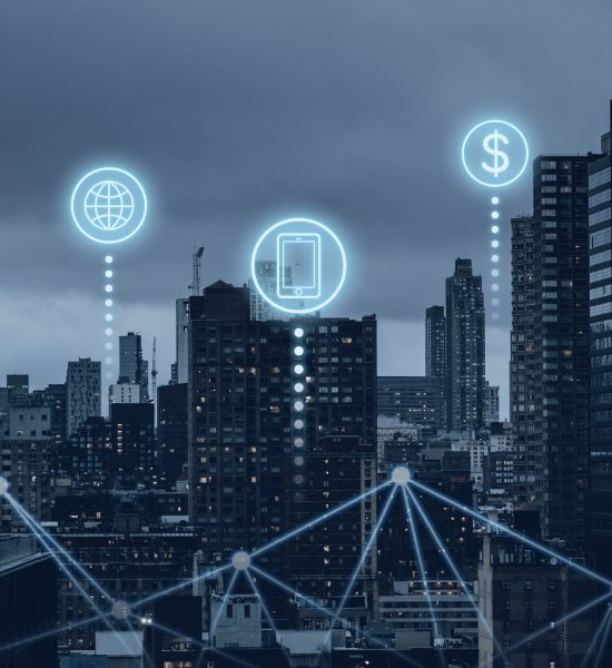 Futuristic smart city with 5G global network technology Futuristic smart city with 5G global network technology